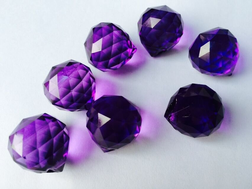 Purple Faceted Glass Prisms Set